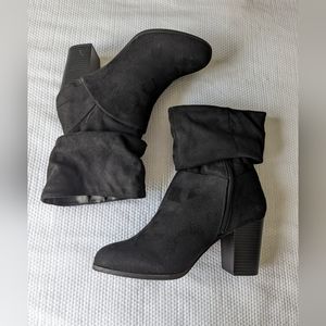 Material Girl Womens Midory Faux Suede Heels Dress Boots Black Micro Size 9.5M.